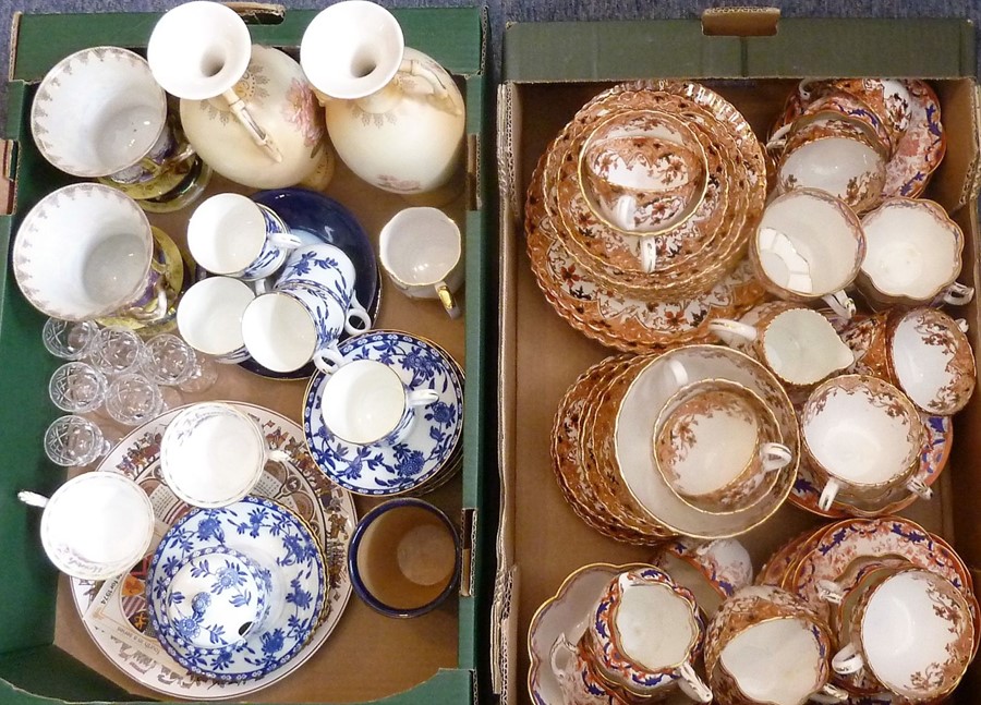 A good selection of ceramics to include two late 19th century tea services, hand-tinted and