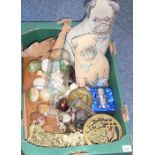 A variety of collectable items to include treen, brassware, decorative wares, various pug dog