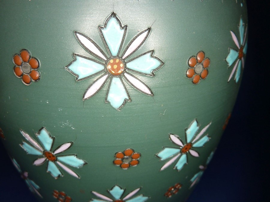 A late 19th century Mettlach porcelain vase; hand-decorated in enamels with stylised flower heads ( - Image 6 of 6