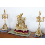 A 19th century marble and gilt-metal-mounted clock garniture; the eight-day clock with Roman