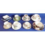Eight various coffee cans and tea cups and saucers: to include an early 19th century example hand-