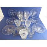 Various quality glass to include hand-cut drinking glasses, six signed ice plates, a small