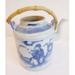 A 19th century Chinese porcelain teapot; hand-decorated in underglaze blue with figures in the