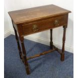 An early 20th century oak side table in late 17th/early 18th century-style; moulded top above single