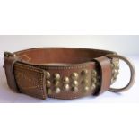 A hand-stitched and studded brown-leather bulldog collar (probably early 20th century)