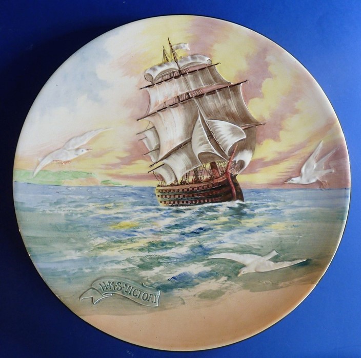 A Royal Doulton charger; 'The Victory' from the 'Famous Ships' series, printed marks to the