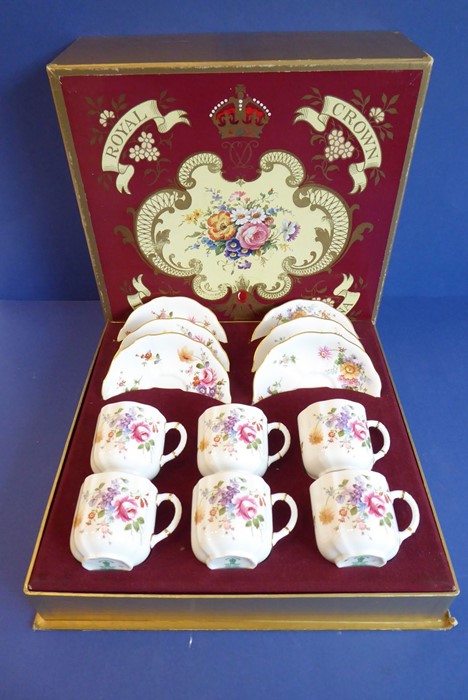 A Royal Crown Derby fine porcelain six-place coffee service comprising coffee cans and matching