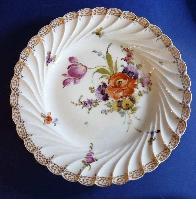 A set of six early 20th century fine quality Dresden porcelain side dishes; each with gilded and - Image 7 of 8