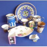 An assortment of ceramics to include a hand-decorated Spanish dish, an early 20th century Copeland