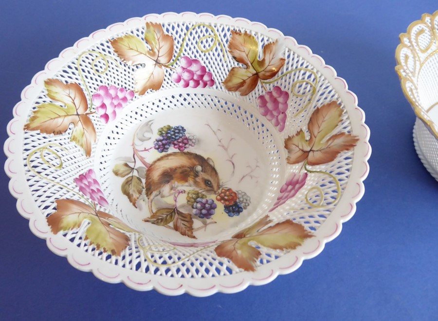 Two Bronte porcelain bowls with reticulated borders; one hand-decorated with flowers and the other - Image 4 of 4