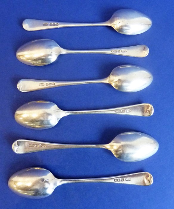 A set of six hallmarked silver teaspoons with bright-cut engraving, one further larger teaspoon, a - Image 3 of 6
