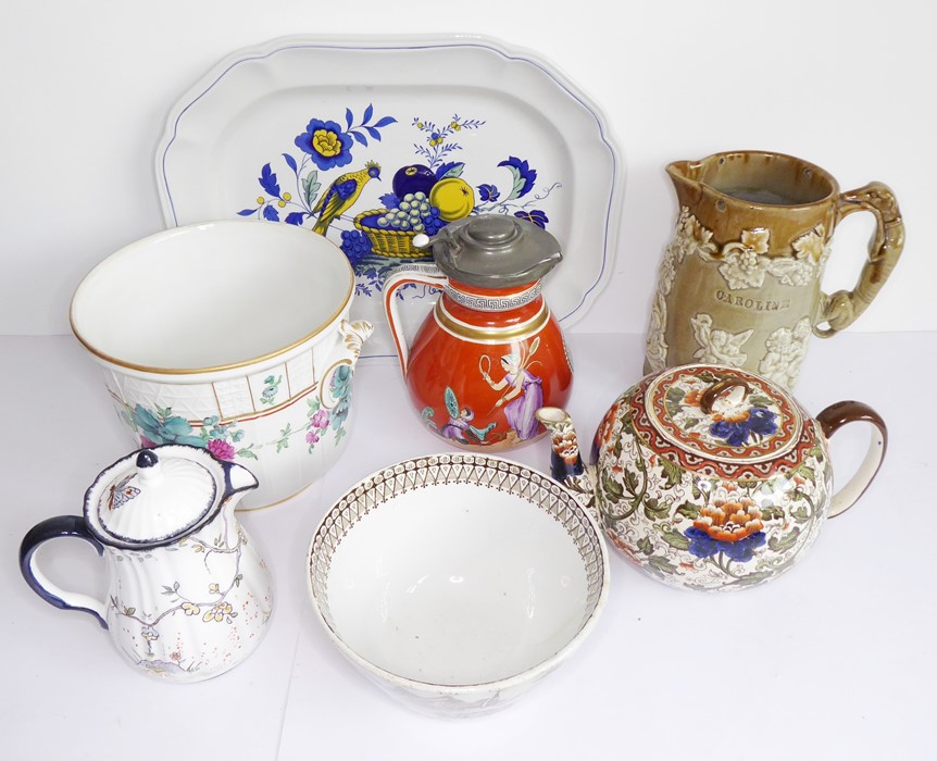 Various ceramics to include a fine quality porcelain cachepot hand-gilded and decorated with flowers