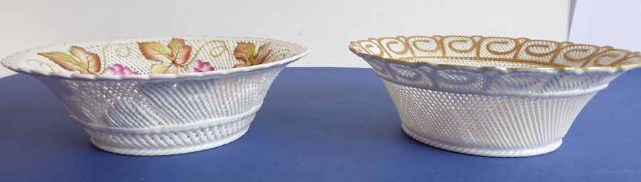 Two Bronte porcelain bowls with reticulated borders; one hand-decorated with flowers and the other - Image 2 of 4