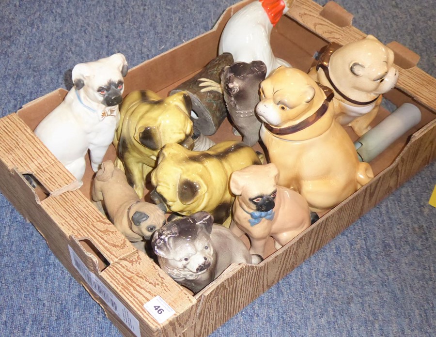 A selection of mostly ceramic pug dogs/bulldogs etc. to include some pairs