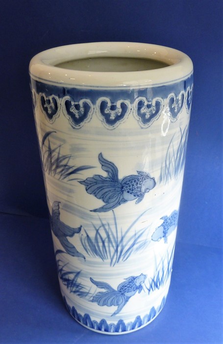 A Chinese porcelain stick-stand decorated with shubunkin below Ruyi heads (46cm high x 23cm - Image 2 of 2