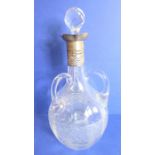 A late 19th / early 20th century Belgian Val St Lambert decanter; having three handles and