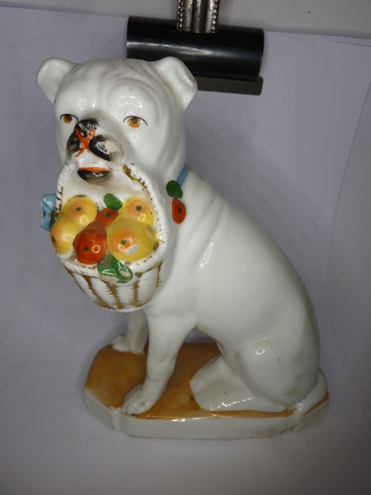 Sixteen, mostly small, decorative ceramic pug dogs and bulldogs to include a 19th century 'basket' - Image 2 of 5