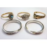 Five 9-carat gold diamond rings; ring sizes P, R/S, M/N, O, L (total weight 9.79g) (The cost of UK