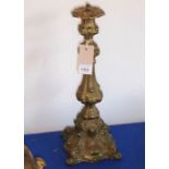 An early 20th century brass candlestick as a lamp (40cm high)