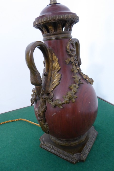 A 19th century rouge-marble gilt-metal-mounted table lamp (wired); the two handles unusually - Image 4 of 4