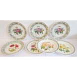 Seven Portmeirion 10½" plates: four 'Variations' and three 'Botanic Roses' (7)