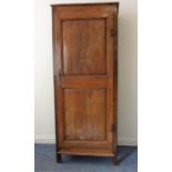 A 19th century French elm armoire of slim proportions; single panelled door opening to reveal a