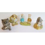 Four porcelain animal figures:  Royal Albert 'Mr Alderman Ptomely' and 'Diggory Diggory Delvet',