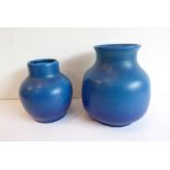 Two Royal Lancastrian electric-blue porcelain vases (19cm and 15cm high)
