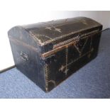A 19th century iron-mounted and brass-studded dome-topped two-handled travelling trunk (76cm wide)
