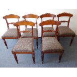 A good set of six late Regency period mahogany dining chairs, each with concave tablet-shaped top