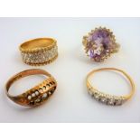 Four 9-carat gold stone-set rings: ring sizes M/N, N/O, O, O/P (total weight 12.49g) (The cost of UK