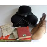 A selection of equine-related items and memorabilia; four bowler hats (three re-enforced,  two by