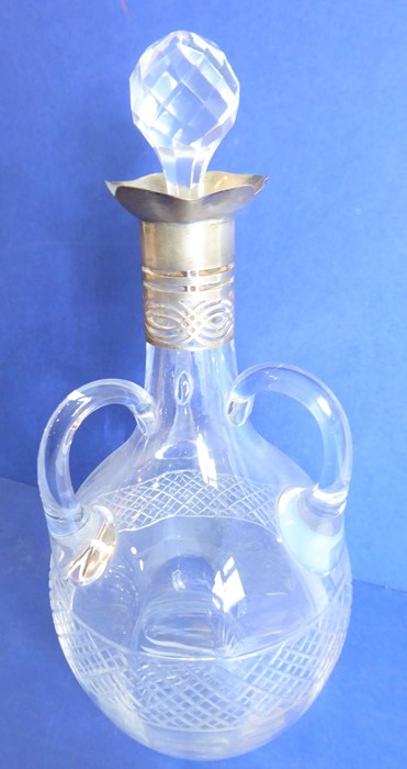 A late 19th / early 20th century Belgian Val St Lambert decanter; having three handles and - Image 3 of 3