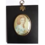 A framed hand-painted portrait miniature of a lady, after Nattier