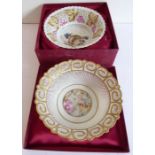 Two Bronte porcelain bowls with reticulated borders; one hand-decorated with flowers and the other