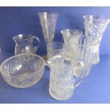 Assorted cut-glass to include vases, jugs and a bowl (8)