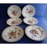A set of six early 20th century fine quality Dresden porcelain side dishes; each with gilded and