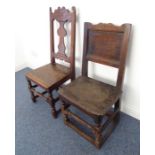 An 18th century chair back oak stool together with one other antique chair (2)