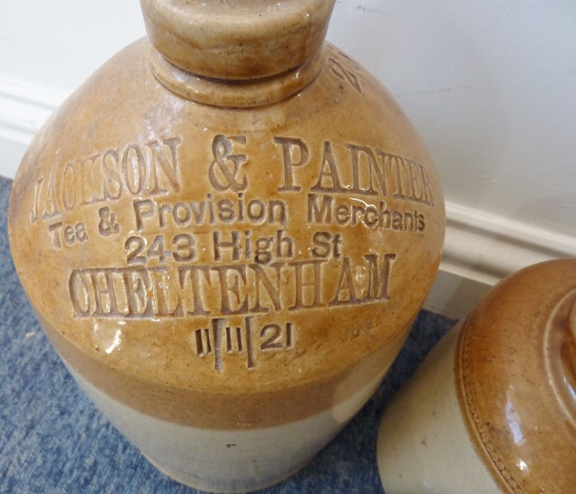 Five early 20th century stoneware jars / flagons together with a wooden biscuit barrel - Image 3 of 5