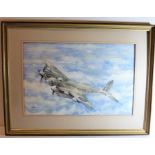 ANDI (20th century) an unglazed, mounted and framed watercolour study of a De Havilland Mosquito,