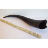 An unusual late 19th/early 20th century Chinese sectional pipe made from bone and engraved with