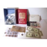A collection of United States coins and notes to include 1972, 1976, 1978 and 1987 uncirculated coin