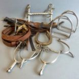 A selection of spurs and various equine accessories etc. including leather belts