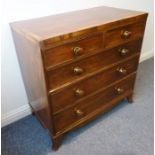 A good George III period mahogany and rosewood cross-banded caddy top chest; two half-width over