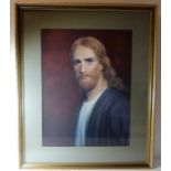 HERBERT BEECROFT (1864-1951); a well-executed large painting of Jesus Christ, framed and glazed