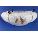 An early 20th century ceiling hanging glass light shade decorated with birds