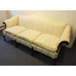 A good late 19th/early 20th century mahogany and cream damask upholstered sofa in 18th century