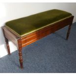 An early 20th century mahogany duet stool with upholstered hinged top (100cm wide)