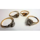 Two diamond-set gold rings together with two other gold dress rings (4) (The cost of UK postage