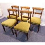 A good set of five Regency-period mahogany dining chairs raised on turned tapering reeded front legs